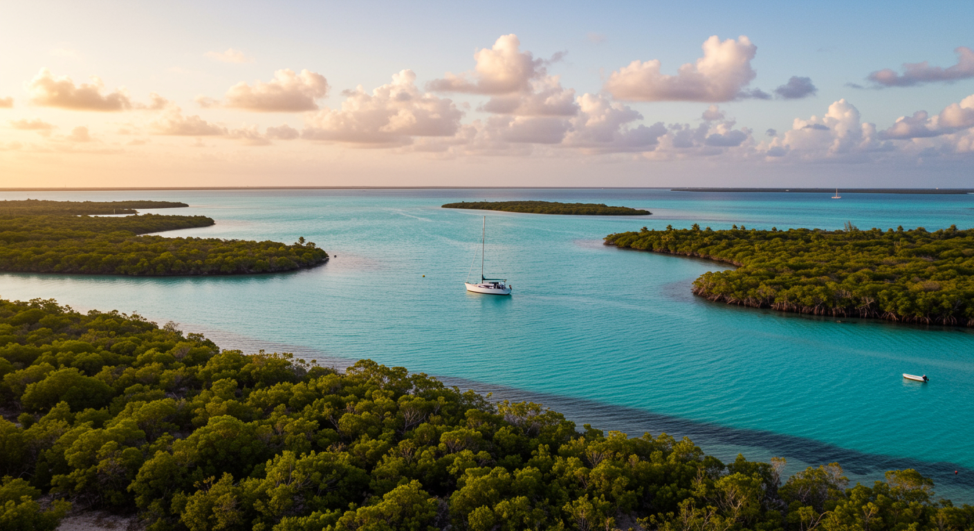 The sun sets over the Nichupté Lagoon