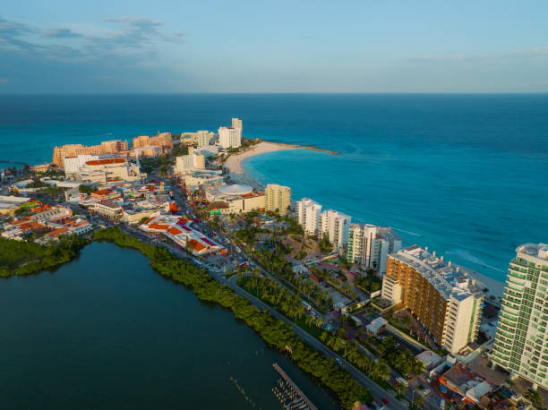 Scenic aerial view of Hotel Zone in Cancun, Mexico Scenic aerial view of Hotel Zone in Cancun, Mexico