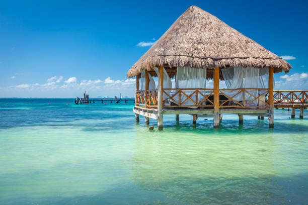 Relaxing Palapa in Caribbean sea - Isla Mujeres, Mexico