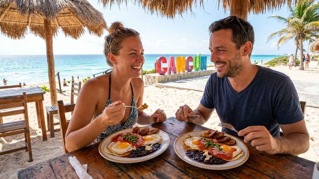 Breakfast with Huevos Motuleños at Playa Delfines in Cancun Breakfast with Huevos Motuleños at Playa Delfines in Cancun