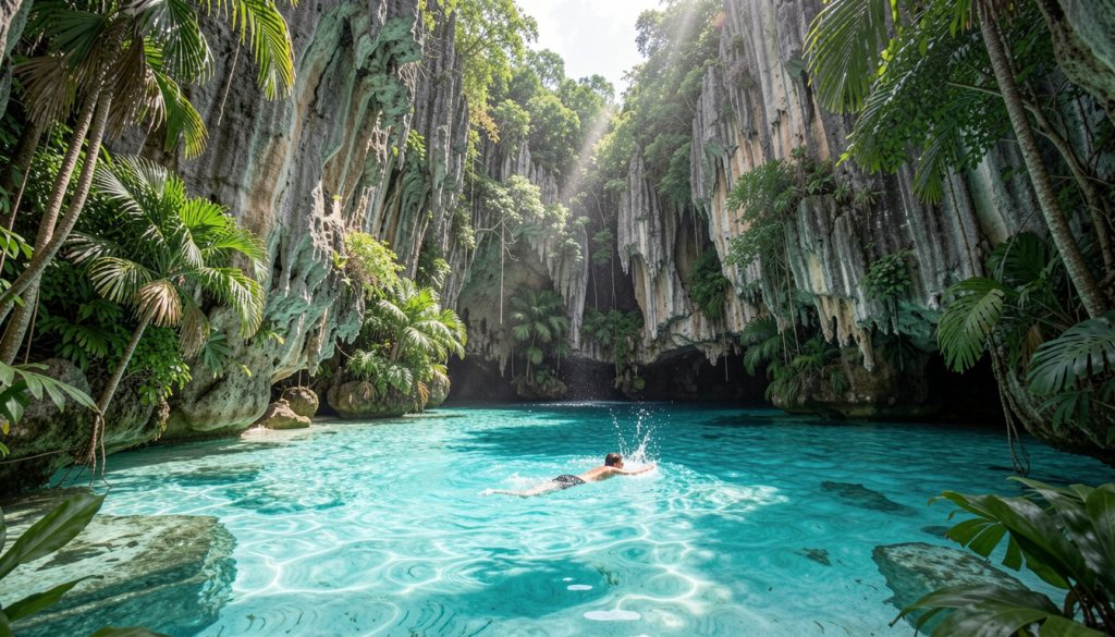 Swimming in a Cenote in Cancun Swimming in a Cenote in Cancun
