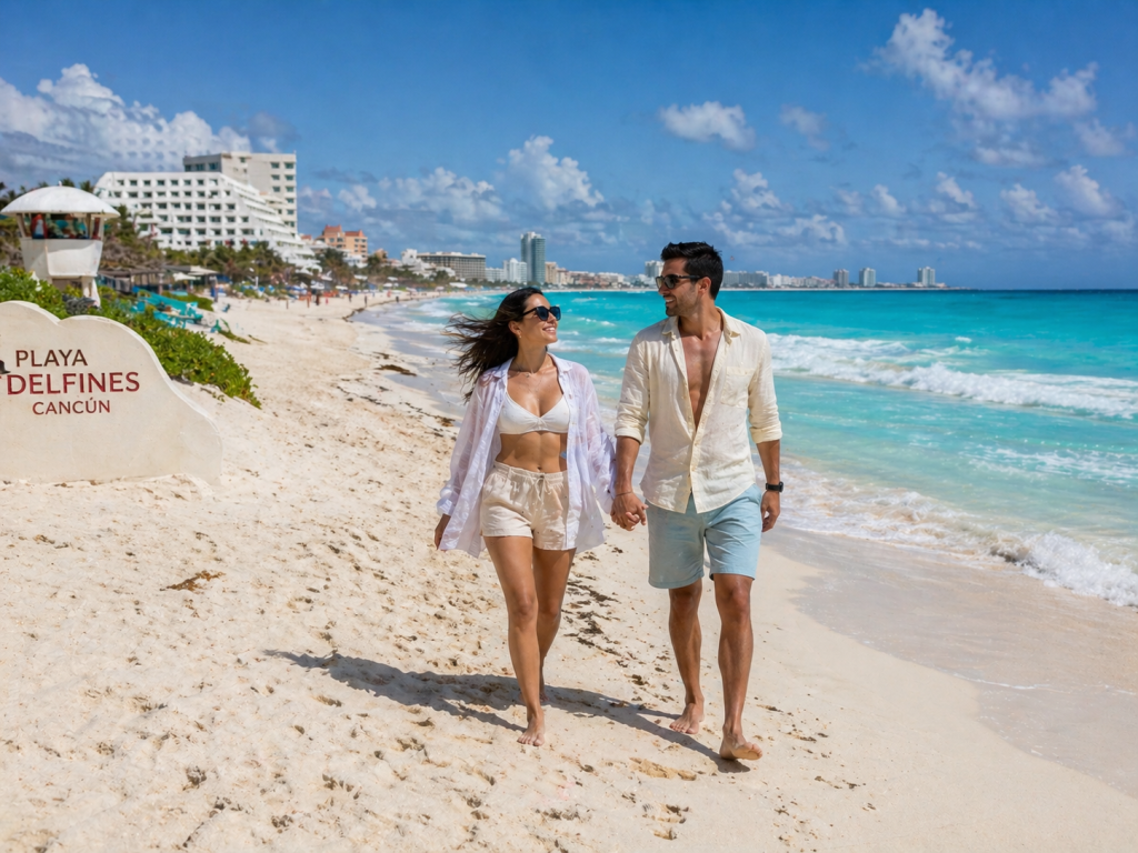 Walking along the shore of Playa Delfines