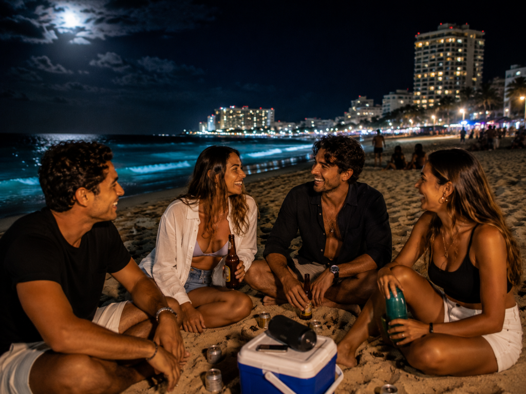 Public beaches like Playa Delfines or Playa Forum have a special mystique when the sun goes down.