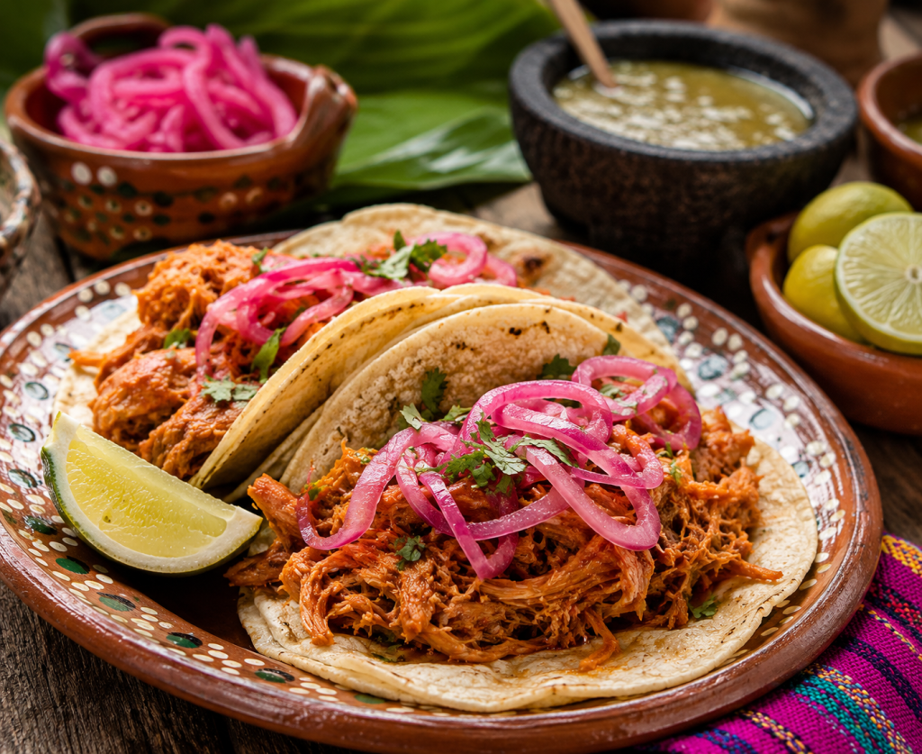 Morning street food in Cancun belongs entirely to cochinita pibil.