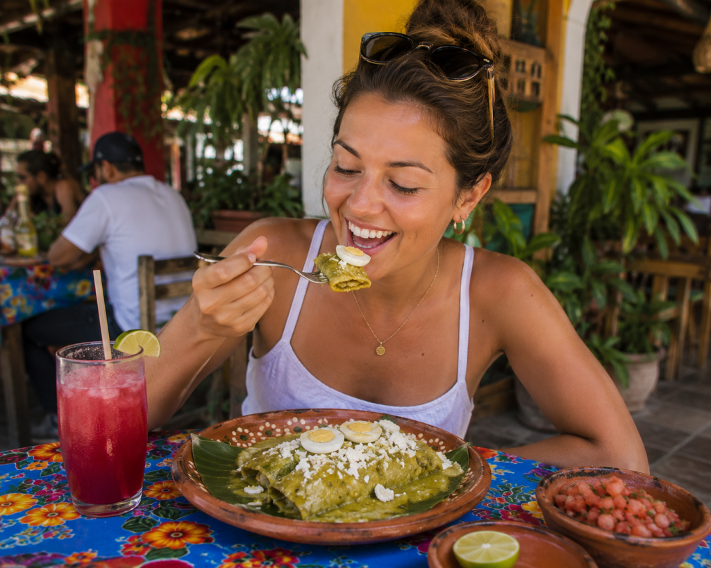 The papadzules, are a hard-boiled egg tacos bathed in a pumpkin seed and tomato sauce that is pure cream.